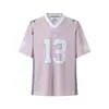 Marca de Nicho Tendencia Corea del Sur Retro Americano Cuello en V Retazos Estampado de Letras Manga Corta Camiseta Malla Digital Camiseta Deportiva