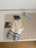 Calcetines a Rayas con Bordado de Oso de Dibujos Animados, Calcetines de Media Pantorrilla con Micro-Presión para Mujer, Calcetines de Algodón Otoño e Invierno, Modernos, Transpirables, Cálidos, en Stock al por Mayor