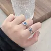 Anillo Abierto Azul Marino de Zirconia Dulce y Lujoso Super Brillante Estilo Ins Nicho de Gama Alta Apilable Anillo Tesoro Multicolor para Mujeres