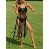 Cubierta de playa de ganchillo con borlas transfronteriza europea y americana, prenda exterior para bikini, cubierta de traje de baño hueca estilo resort con protección solar
