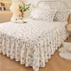 Estilo Princesa floral pastoral puro algodão todo algodão saia de cama estilo colcha de retalhos peça única lençol de cama antiderrapante cobre-leito fronha conjunto de três peças