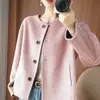Abrigo de lana de doble cara para mujer, nuevo diseño de punto de lana en capas para otoño e invierno, abrigo corto para mujeres petite