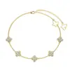 Pulsera Gruesa Dorada de Plata de Ley 925 de Verano para Mujer, Trébol de Cuatro Hojas Rosa Verde de Gama Alta, Joyería Delicada Versátil