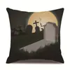 Funda de Almohada de Lino para Halloween Funda de Cojín Impresa