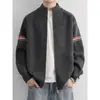 Suéter cárdigan a rayas de bloques de color estilo retro americano con cuello alto para hombre y mujer, chaqueta de punto de alta gama con doble cremallera para primavera y otoño