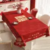 Mantel de boda, mantel de comedor rojo, tela decorativa para celebración de compromiso y recién casados, mantel para mesa de centro con personaje "feliz" que realza la atmósfera de la sala de estar