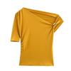 Aliexpress Transfronterizo Ropa Europea y Americana al por Mayor 2025 Otoño Nuevo Elegante Top Slim de Hombro Inclinado Plisado de 9 Colores