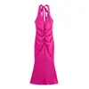 Comércio Exterior Transfronteiriço Roupas Femininas Verão 2025 Estilo Europeu e Americano Vestido Costas Nuas Franzido Gola Halter