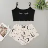 Chaleco Fino de Tirantes con Estampado Europeo y Americano Conjunto de Dos Piezas Shorts Ropa de Casa Pijama Pijamas para Mujer