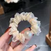Elástico de cabelo branco pérola rendado estilo retrô coreano, tipo fada, para a parte de trás da cabeça, altamente elástico e durável