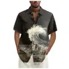 AliExpress Transfronterizo Ola Retro Estampado 3D Camisa de Manga Corta para Hombre Camisa Hawaiana Moda Casual Hombre