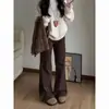 Jeans Acampanados de Corte Holgado Color Café Estilo Americano para Mujer, Cintura Alta, Adelgazantes, Caída Suelta, Pierna Ancha, Largo hasta el Suelo, Para Primavera y Verano