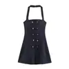 Comercio Exterior Ropa de Mujer 2026 Moda Europea y Americana Casual Ajustado Lino Doble Nudo de Cuerda Vestido Halter Mujer B56324