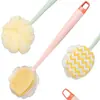 Cepillo de Baño de Doble Cara con Mango Largo y Cerdas Suaves, Exfoliante de Espalda Dos en Uno, Cepillo de Baño Multifuncional, Bola de Baño