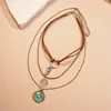 Conjunto de Três Peças Estilo Boêmio Resina Recortada Folha Pingente Redondo Colar Retrô Elegante High-End para Mulheres