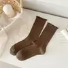 Meias Novas de Outono Youjiaxiu Estilo Japonês Doce com Babados Meio da Panturrilha Versáteis Absorventes de Suor Respiráveis Meias Largas Meias de Algodão