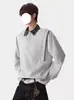 Sudadera con cuello polo de dos piezas falsas para hombre, primavera y otoño, estilo retro americano, retazos, manga larga, camiseta para hombre, holgada, casual, capa base