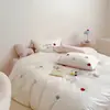 Conjunto de Quatro Peças Bordado em Cetim de Algodão de Fibra Longa com 100 Contagens, Capa de Edredom Rosa Fofo 100% Algodão, Roupa de Cama Desenho Animado 100% Algodão
