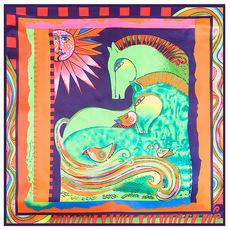 Mai Tong lenço de seda estilo étnico pintura a óleo pintura abstrata sol cavalo pássaro padrão senhoras imitação lenço de seda pequeno quadrado