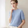 Suéter 100% cachemira pura para mujer, tejido de cuello redondo y manga corta, nueva prenda básica de otoño e invierno, top cómodo de manga tres cuartos, moderno
