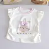 Camiseta de Verano Estilo Coreano con Dibujos Animados de Manga Corta para Niñas, Nuevo Lindo Chaleco con Mangas Volantes para Bebés Niñas, Top Versátil para Niños