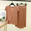 Pantalones cortos de manga corta de modal para casa para mujer, conjunto fino de verano, pijama holgado de dos piezas talla grande