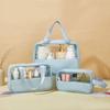 Set de Tres Piezas de Bolsas de Maquillaje Empalmadas, Gran Capacidad, PVC Impermeable, PU Semitransparente, Bolsa de Almacenamiento Portátil, Almacenamiento de Gran Capacidad