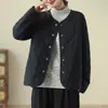 Fotos reais de uma jaqueta acolchoada, leve, gola redonda, de algodão fino - uma peça de outer wear feminina estilo japonês para outono e inverno