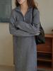 Vestido Tricotado Gola Alta com Zíper com Casaco, Outono 2025 Estilo Casual Comércio Exterior, Vestido Suéter Grosso de Comprimento Médio
