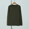 Nueva Camiseta de Manga Larga para Mujer de Primavera y Otoño Algodón de Fibra Larga Holgada Casual Cuello Redondo Mangas Raglán Bloques de Color Sólido Sudadera Fina