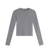 Top base de manga larga para mujer, cuello redondo, estilo básico de otoño, corte ajustado, favorecedor, hombro normal
