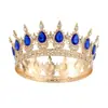 Coroa Dourada Barroca com Pedras Azuis e Strass Ideal para Casamentos Aniversários e Ocasiões Especiais Esta Elegante Coroa de Liga Oferece um Visual Real para Mulheres Perfeita para Celebrar Marcos e Eventos