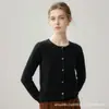 Versátil cárdigan de punto 100% cachemira para otoño e invierno para mujer, suéter abotonado de cuello redondo, top de manga larga, nuevo estilo moderno