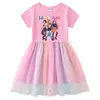 Vestido de Princesa de Malla con Lentejuelas Arcoíris para Niñas, Manga Corta de Verano, Manga Larga de Primavera y Otoño, Estilo Kpop Cazador de Demonios