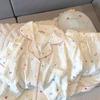 Pijama de algodón con dibujos de nubes para mujer, cárdigan de manga corta con rayas y dibujos animados, ropa de casa