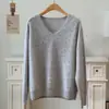 Camiseta de punto de lana de cachemir para mujer en otoño e invierno, pelo largo cepillado, suave, cerosa, cálida, versátil, cuello en V/cuello redondo, suéter de colores