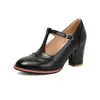 Novos Sapatos de Salto Único Primavera e Outono com Fivela, Sapatos de Tira em T, Sapatos de Salto Único de Boca Rasa, Saltos Altos Grossos, Tamanho Grande 40-48, Comércio Exterior da Amazon