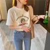 [Dropshipping] Camiseta de Algodón Puro de Manga Corta para Mujer 2026, Estilo Retro Veraniego con Estampado de Moda, Moderna y Versátil