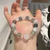 Pulsera de Joyería de Cristal de Fluorita Verde Transparente como el Hielo, Pulsera de Lujo Ligero de Gama Alta con Cuentas y Anillos para Mujeres