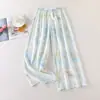 Pantalones de pijama de seda de algodón para mujer, de talla grande, finos y holgados, para uso en Internet, para embarazadas, con pierna ancha