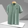 Camisa Polo de Verano Fresca Bordada de Tres Hojas para Hombre, Manga Corta, Cuello Campana, Casual de Negocios, Moderna, Transpirable, Ligera, Absorbente de Sudor