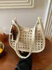 Bolso de Hombro Cruzado Tejido Casual Retro para el Día a Día, Bolso de Hombro Cruzado Ins Estilo Coreano, Bolso Cubo Fresco Calado de Gran Capacidad