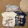 Varios Colores DisponiblesCamiseta de Verano para Niñas con Estampado de Perro de Dibujos Animados Lazo Algodón Puro Manga Corta
