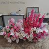 Orden de boda banquete de bodas flor artificial rosa roja floral decoración de boda tarjeta de bienvenida tablero KT flor falsa de boda flor de seda flor decorativa