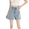Comercio Transfronterizo Europeo y Americano Verano 2024 Nuevo Estilo Dobladillo Crudo Cintura Alta Adelgazante Petites Shorts de Mezclilla para Mujer para Ropa Exterior
