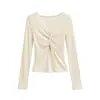 Camiseta de punto de encaje calado blanca de manga larga, de dos piezas falsas, para mujer, top de capa interior ajustado para otoño