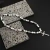 Collar cruz con puntadas reflectantes y cuentas, diseño de nicho femenino, cadena para suéter de acero de titanio, no se decolora, hip hop, moderno, para hombre