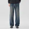Roupa Masculina Fengshe / Lançamento Outono-Inverno 2026 Novo Estilo Americano Jeans de Malha Retilínea Elástica Largo de Perna Larga Calça Longa
