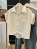 Camisa Polo Azul de Manga Curta para Mulheres Verão Novo Solta Slim Pequena com Mangas Curtas Top Curto Chique Rejuvenescedor