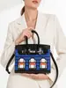 Nuevo Modelo 2026 Bolso de Platino Pequeño con Forma de Casa y Bloques de Color para Mujer, Bolso de Mano y Bolso Cruzado con Diseño Retro de Bloques de Color, Bolso de Alta Gama para el Día a Día